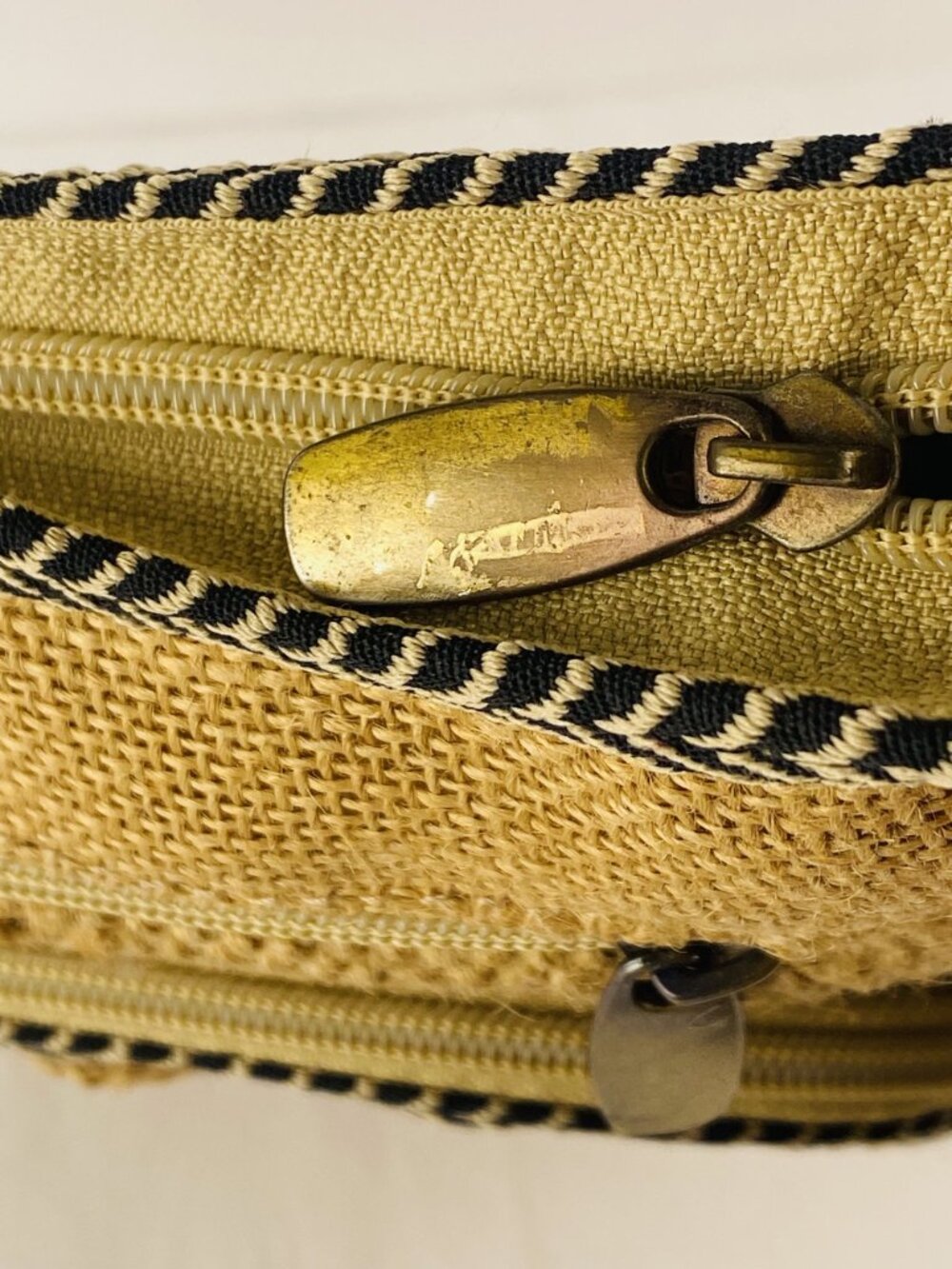 VTG NOS 70s Green Jute Crossbody Bag Chevron Strap Natural Fiber Boho Hippie - Picture 5 of 16